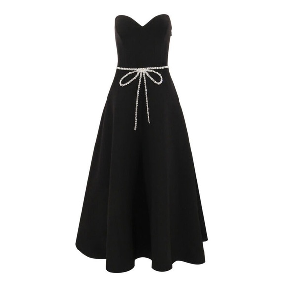 HELSI Grace Sweetheart Strapless Crystal Bow Black Midi Dress M - Picture 4 of 12